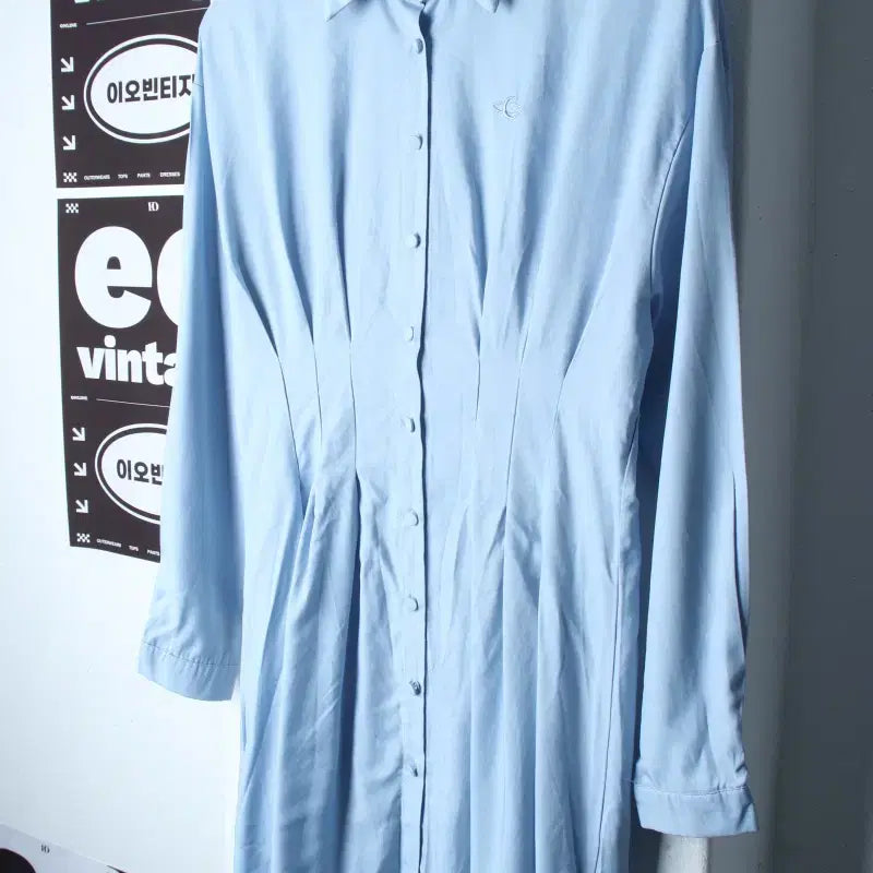 [BUNJANG] W(F) Urban Dress Shirring Dress One-Piece Shirt "Light Blue" / W(F) 어반드레스 드레스 원피스 셔츠 연블루 셔링 놈코어-H35492
