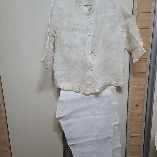 [BUNJANG] Men's Korean Hemp Linen 7-Sleeve Blouse and Pants Set / 남성용:국산삼베 모시바지 7부 소매 블라우스 바지 세트