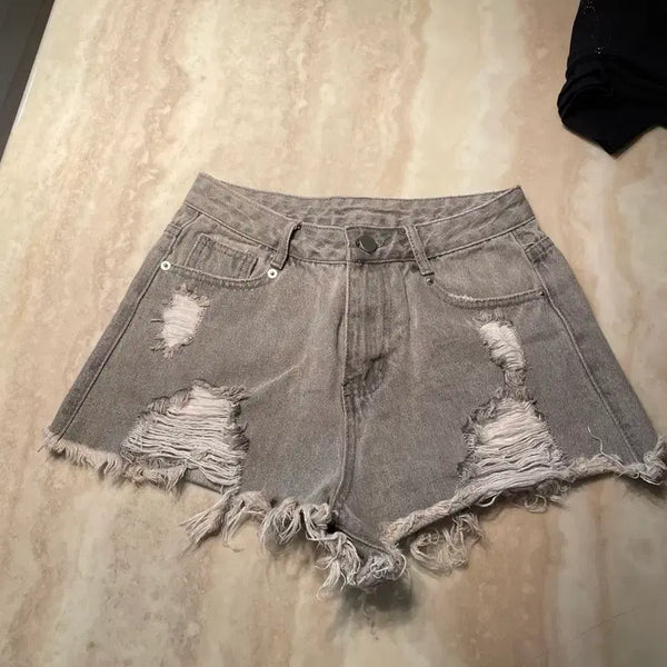 [BUNJANG] Y2K Distressed Denim Shorts (Grey) / y2k 데미지 숏팬츠 그레이 데님 반바지 핫팬츠