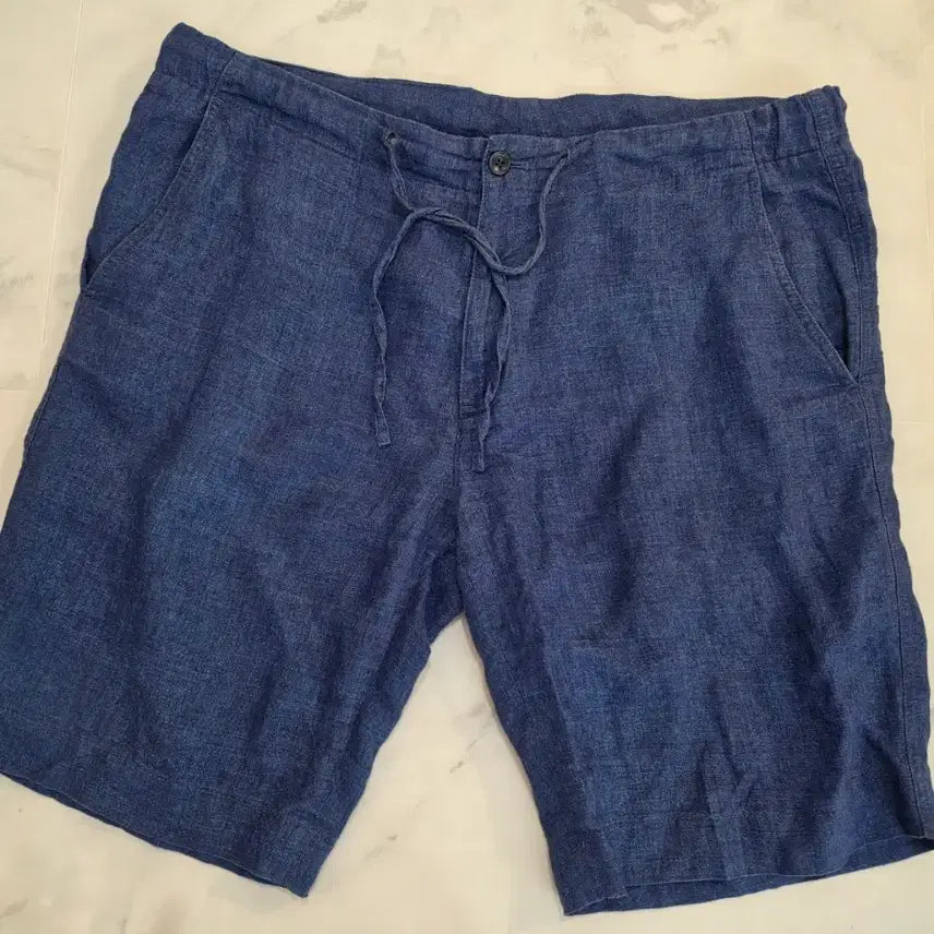 [BUNJANG] Loro Piana Linen Drawstring Easy Shorts Indigo L / 로로피아나 린넨 드로우스트링 이지 쇼츠 인디고 L
