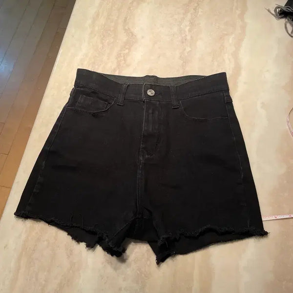 [BUNJANG] Black Cut-off Hem Banding Shorts / 밴딩 반바지 블랙 컷팅진 신축성 스판 좋음