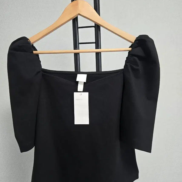 [BUNJANG] H&M Puff Sleeve Square Neck Blouse Black / H&M 퍼프 소매 스퀘어넥 블랙