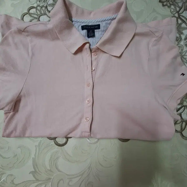 [BUNJANG] Tommy Hilfiger Women's Pink Short Sleeve Polo Shirt / 타미힐피거 여성 반팔 카라티 핑크