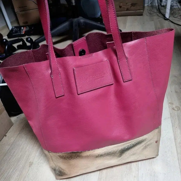 [BUNJANG] Ecartrina Pink Gold Big Tote Bag Genuine Leather / 에카트리나 토트백 핑크 골드 빅백 소가죽가방