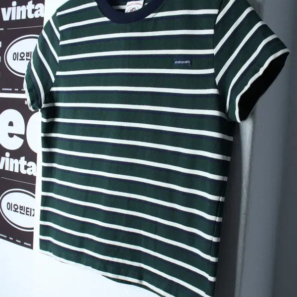 [BUNJANG] Striped Mary Jane Short Sleeve T-Shirt - Green / W(F) 메리제인 반팔 티셔츠 스트라이프 그린 올드스쿨-H35438