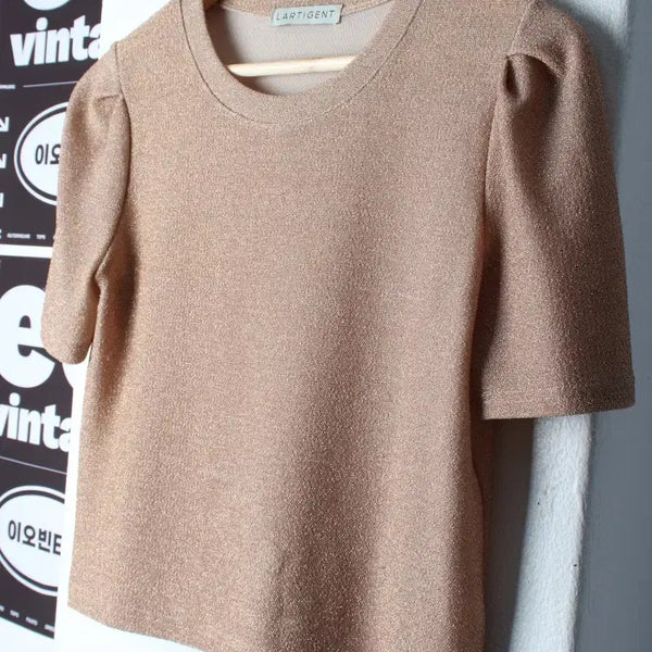 [BUNJANG] W(F) Latizen Pearl Semi-Crop T-Shirt Beige / W(F) 라티젠 반팔 티셔츠 베이지 펄 세미크롭 유니크-H35440