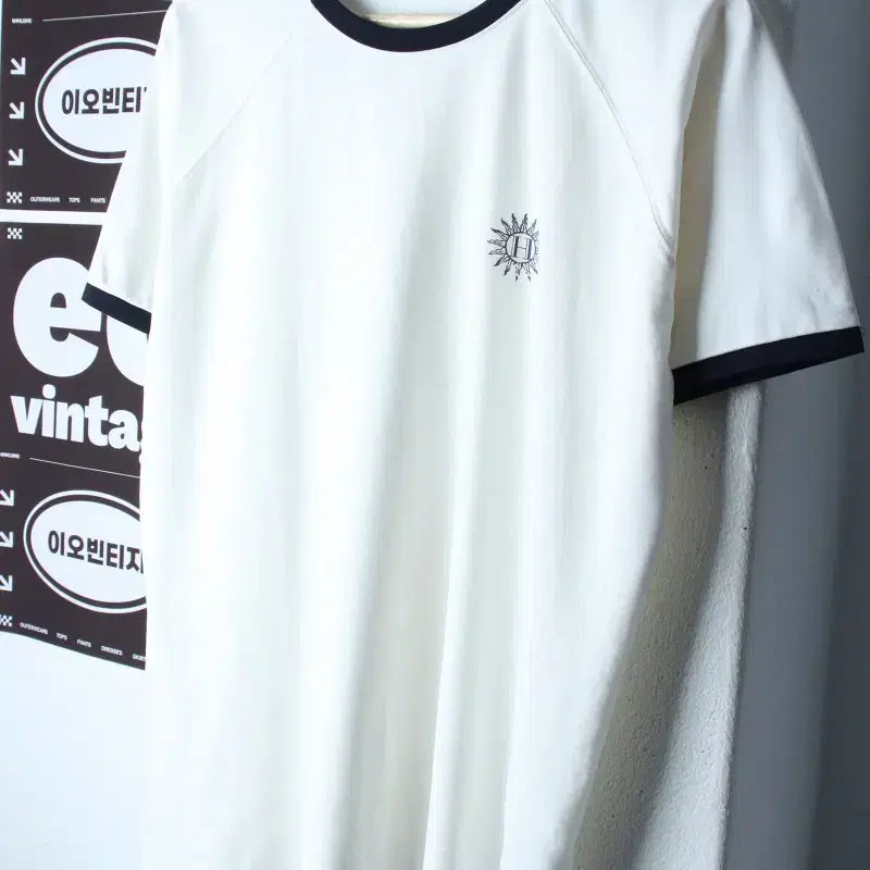 [BUNJANG] Helios Studio Raglan Ringer T-Shirt White / (F) 헬리오스 스튜디오 반팔 티셔츠 나그랑 링거 화이트-H35444