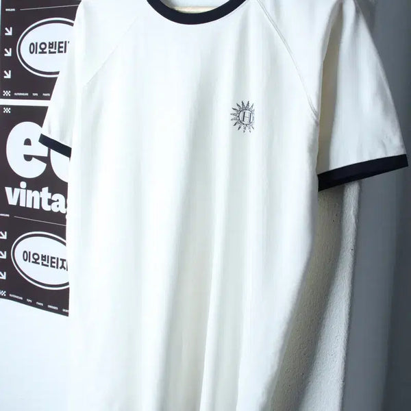[BUNJANG] Helios Studio Raglan Ringer T-Shirt White / (F) 헬리오스 스튜디오 반팔 티셔츠 나그랑 링거 화이트-H35444