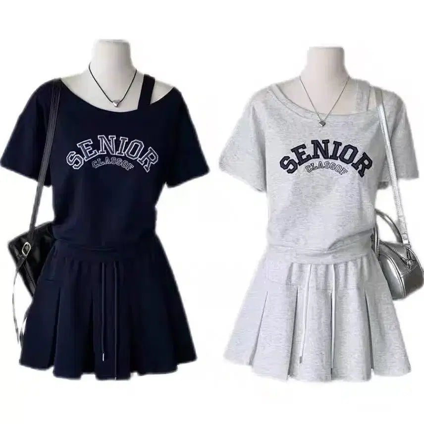 [BUNJANG] Senior Classic T-Shirt Pleated Skirt Set / 시니어 클래식 티셔츠 플리츠 스커트 세트
