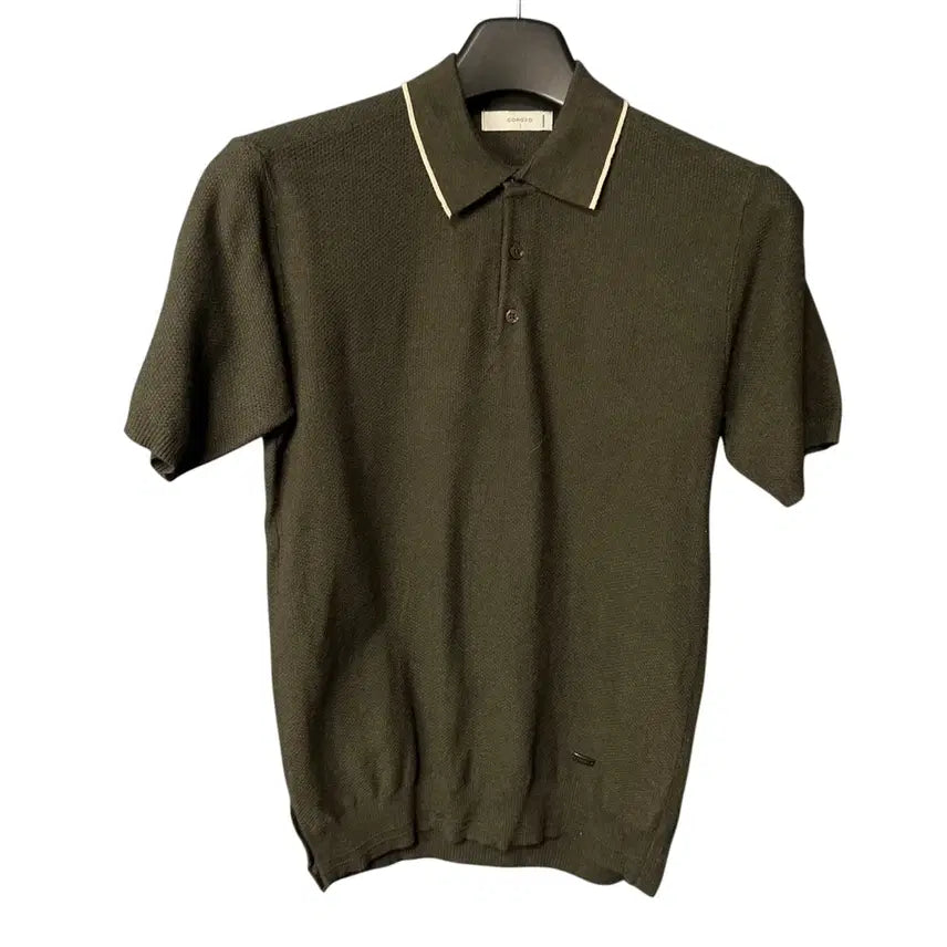 [BUNJANG] 100cm Komodo Dark Khaki Short-Sleeve Knit Collar T-Shirt / 100 코모도 다크카키 반팔 니트 카라 티셔츠