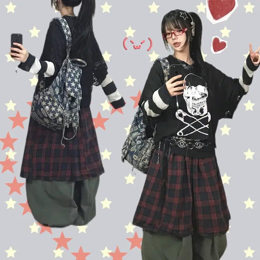 [BUNJANG] KiRU Vintage Gyaru Punk Skull Coordi Set / 급전) 키루 KiRU 빈티지 갸루 펑크 걀펑 해골 코디셋 판매