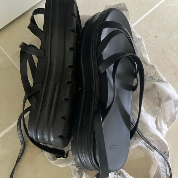 [BUNJANG] H&M Platform Wedge Summer Sandals (Black) / 새상품 H&M 통굽 여름 샌들 플랫폼 블랙 슈즈 255 260 250 245 uk6 uk7