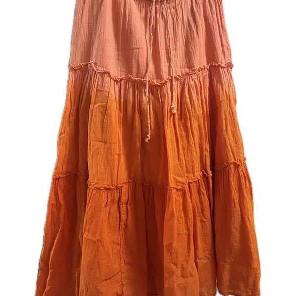 [BUNJANG] Vintage Orange Gradient Tiered Long Skirt / 빈티지 오렌지 그라데이션 캉캉 스커트 롱치마