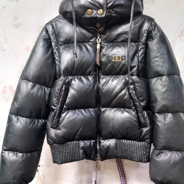 [BUNJANG] Just Cavalli Lambskin Leather Down Short Puffer Jacket with Detachable Sleeves / 이태리)저스트까발리양가죽( 후드/ 팔탈착) 다운숏 패딩:최저가