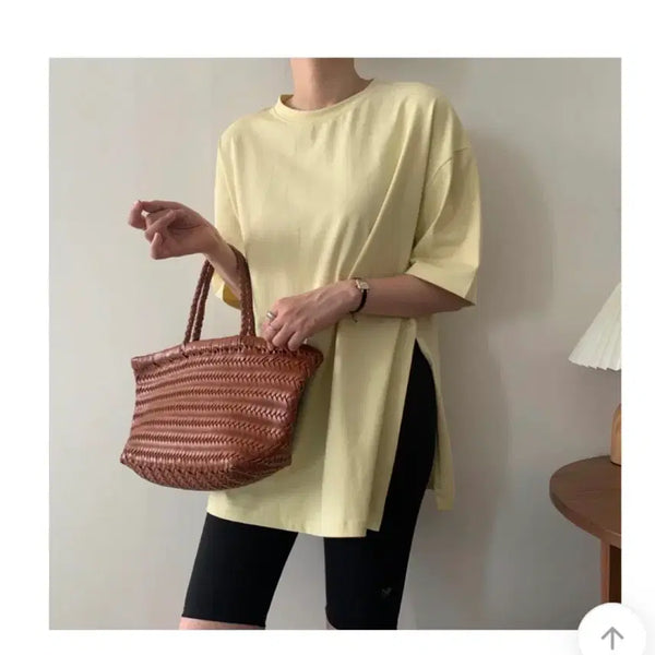 [BUNJANG] Oversized Fit Short Sleeve T-Shirt - Lemon Yellow (Maternity Friendly) / 레몬색 오버핏 반팔티(임산부 가능)