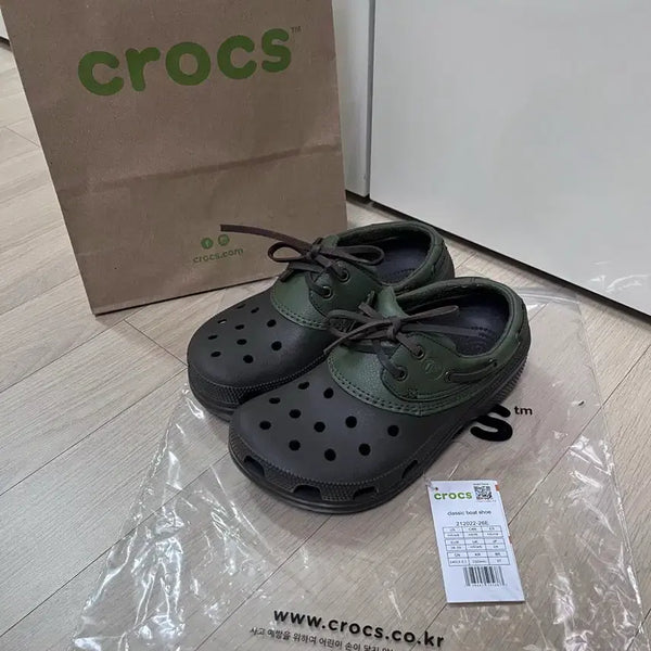 [BUNJANG] Crocs Classic Boat Shoes Espresso/Army Green / 크록스 클래식 보트슈즈 에스프레소/아미 그린 240mm