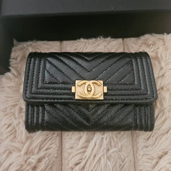 [BUNJANG] Chanel Boy Chanel Card Holder Black Gold Hardware / 샤넬 보이샤넬 카드지갑 블랙 금장