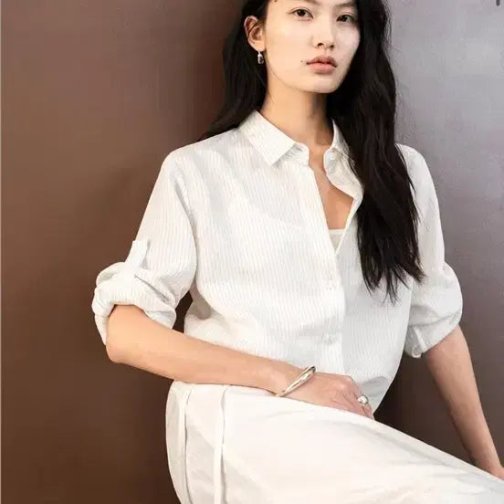 [BUNJANG] How to Love Me Etina Stripe Shirt (Beige) / 새상품) 하우투러브미 에티나 스트라이프 셔츠(최근구매/ 베이지)