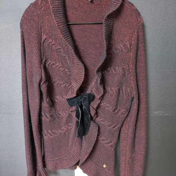 [BUNJANG] Escada Metallic Knit Cardigan Burgundy / 진짜만원 에스까다 메탈릭 니트 66 니트가디건 버건디