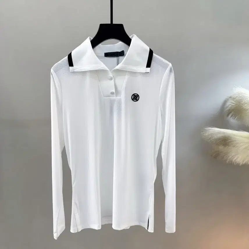 [BUNJANG] Women's Golf Long Sleeve T-Shirt Black & White / 여성 골프 긴팔티 블랙&화이트