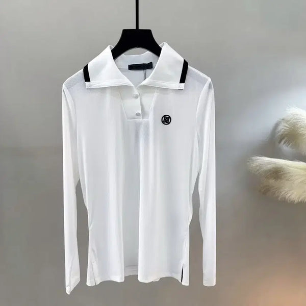 [BUNJANG] Women's Golf Long Sleeve T-Shirt Black & White / 여성 골프 긴팔티 블랙&화이트