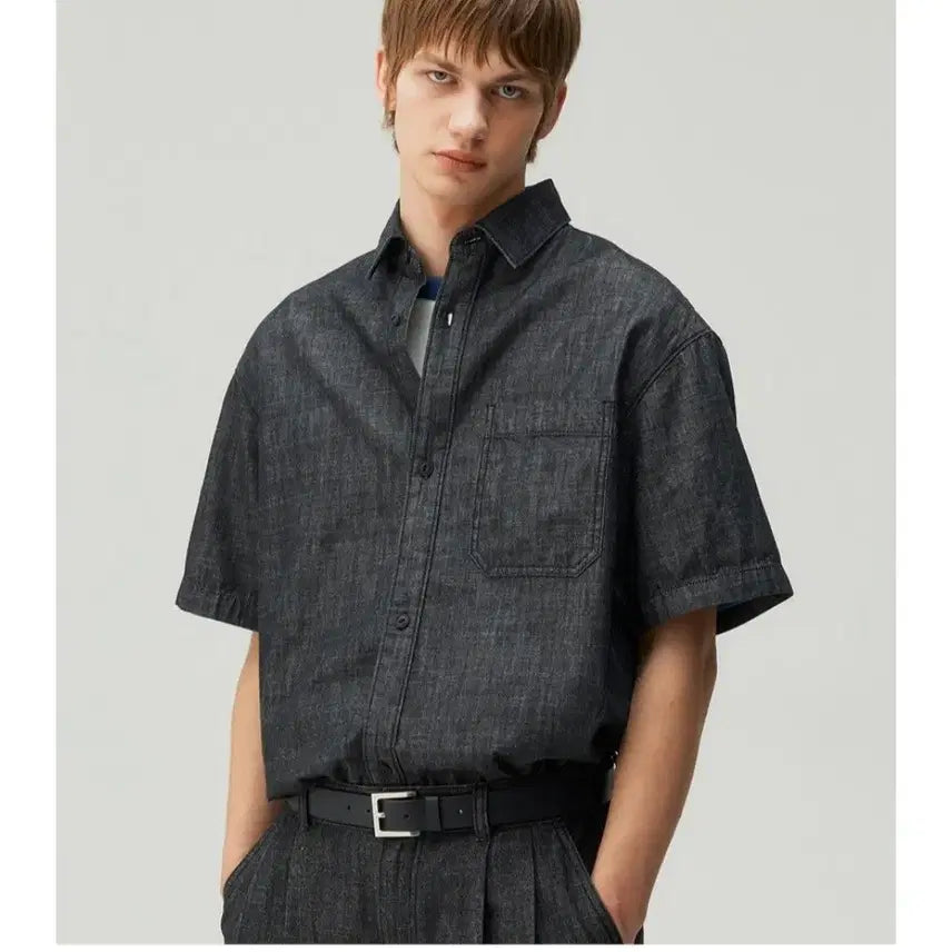 [BUNJANG] Mind Bridge Oversized Short Sleeve Denim Shirt Men's 95 / 마인드브릿지 오버핏 반소매 셔츠 남자95