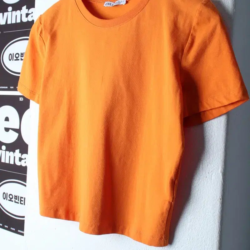 [BUNJANG] Zara Orange Plain Cropped T-Shirt (L-XL) / W(L-XL) 자라 반팔 티셔츠 오렌지 무지 크롭-H35255