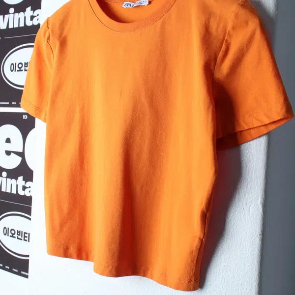 [BUNJANG] Zara Orange Plain Cropped T-Shirt (L-XL) / W(L-XL) 자라 반팔 티셔츠 오렌지 무지 크롭-H35255