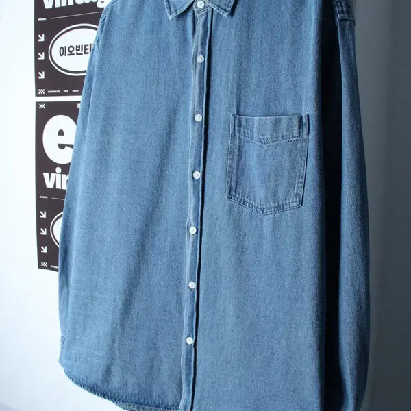 [BUNJANG] Remain Second Denim Shirt / (F) 리메인세컨드 셔츠 남방 데님 청 포켓 무지 아메카지-H35264