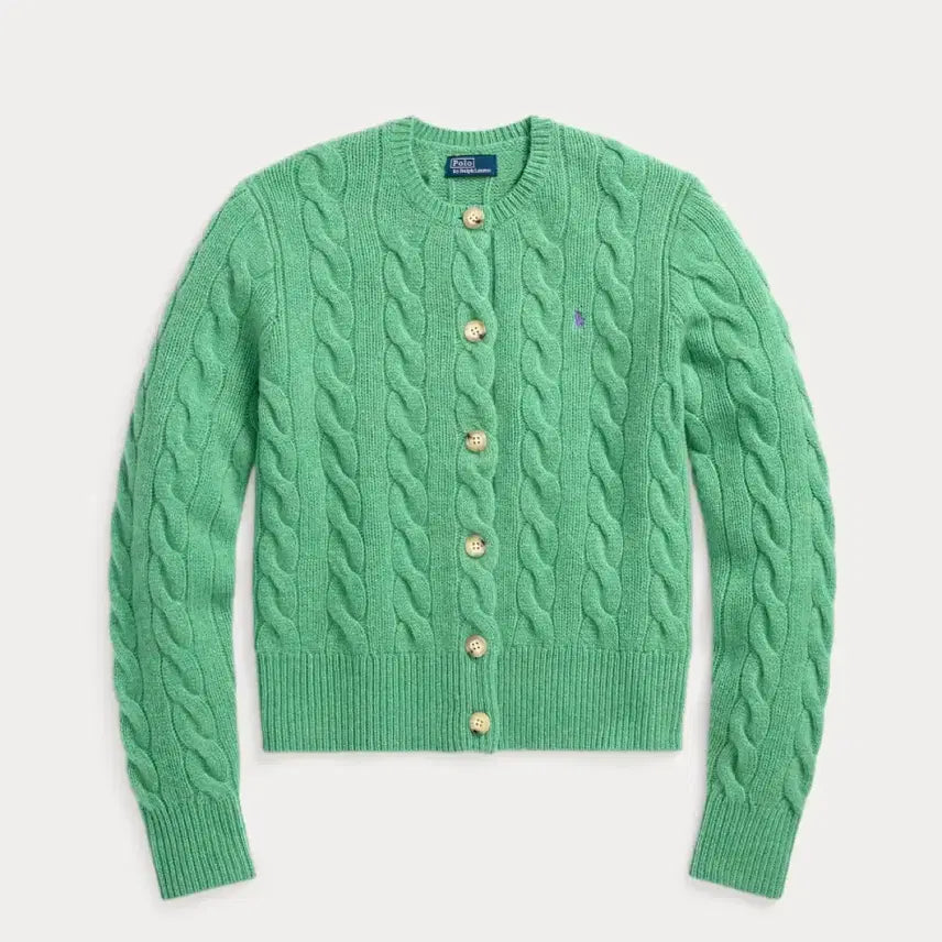 [BUNJANG] Polo Ralph Lauren Women's Cable Knit Wool Cashmere Cardigan - Spring Green Heather / 폴로랄프로렌 여성 케이블니트 울 캐시미어 카디건 스프링그린헤더