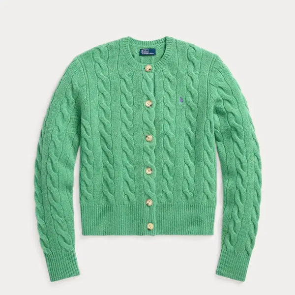 [BUNJANG] Polo Ralph Lauren Women's Cable Knit Wool Cashmere Cardigan - Spring Green Heather / 폴로랄프로렌 여성 케이블니트 울 캐시미어 카디건 스프링그린헤더