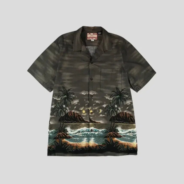 [BUNJANG] RJC Hawaiian Aloha Short Sleeve Shirt Multicolor Palm Tree Chest Pocket / RJC 브라운 타이다이 멀티컬러 체스트포켓 야자수 하와이안 알로하 반팔셔츠 하프셔츠 MADE IN HAWAII XL