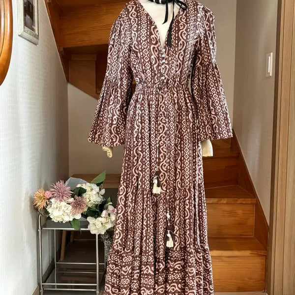 [BUNJANG] ZARA Maxi Dress Patterned Linen Size L / 맥시 원피스 패턴 원피스. 자라. L
