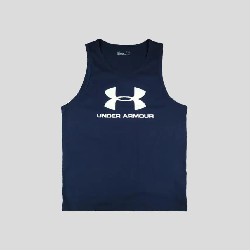 [BUNJANG] Under Armour HeatGear Loose Fit Sleeveless Tank Top (Navy/White, L) / 언더아머 네이비 화이트 빅 로고 히트기어 루즈핏 슬리브리스 민소매 나시 L