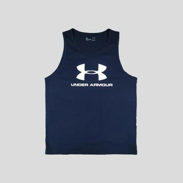 [BUNJANG] Under Armour HeatGear Loose Fit Sleeveless Tank Top (Navy/White, L) / 언더아머 네이비 화이트 빅 로고 히트기어 루즈핏 슬리브리스 민소매 나시 L