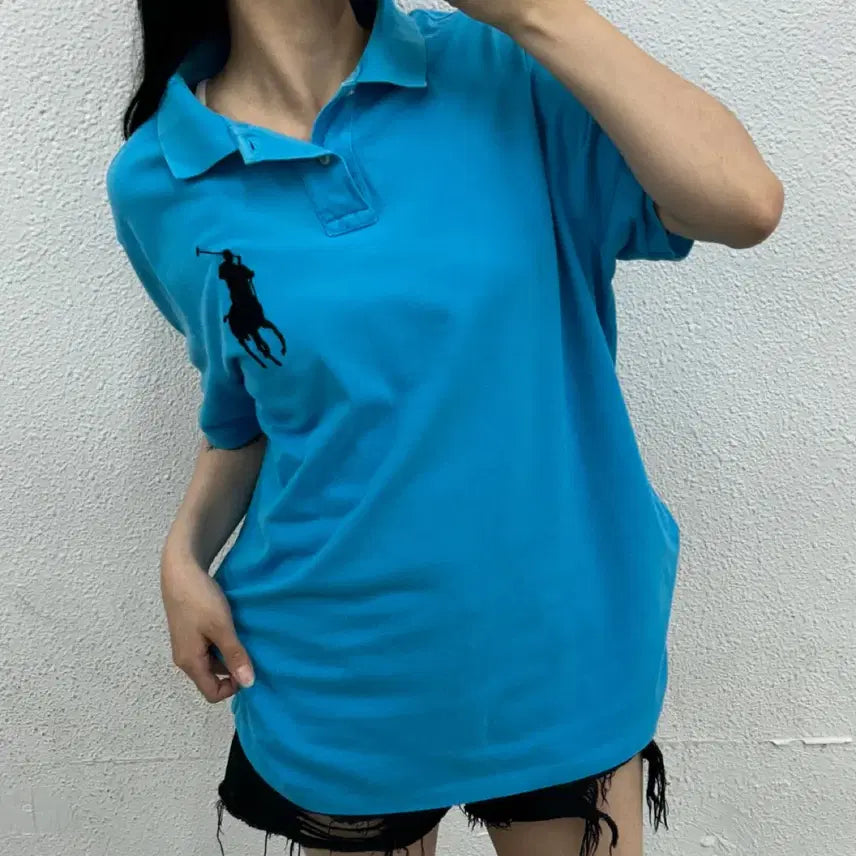 [BUNJANG] Polo Ralph Lauren Black Big Pony Sky Blue Cotton Short Sleeve Polo Shirt XL / 폴로 랄프로렌 블랙 빅포니 스카이블루 pk반팔 XL