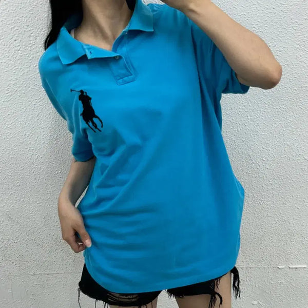 [BUNJANG] Polo Ralph Lauren Black Big Pony Sky Blue Cotton Short Sleeve Polo Shirt XL / 폴로 랄프로렌 블랙 빅포니 스카이블루 pk반팔 XL