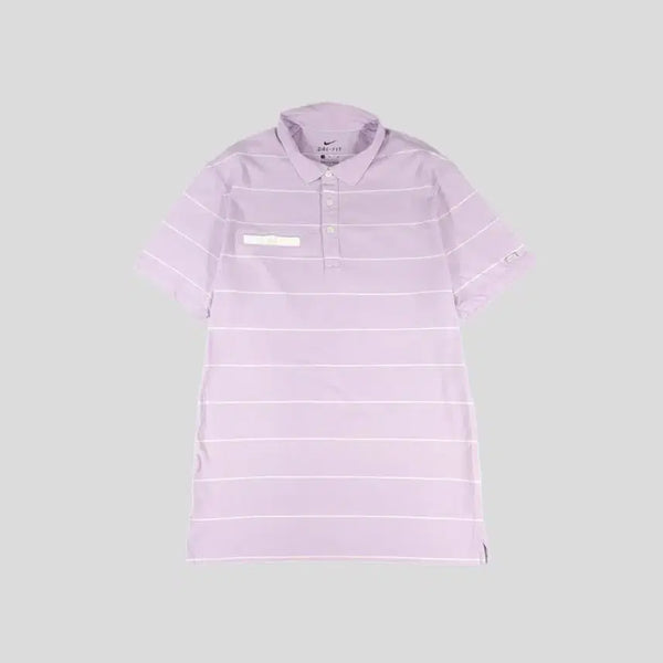 [BUNJANG] Nike Lavender White Stripe Swoosh Steel Logo Dri-FIT Chest Pocket Collar Neck Short Sleeve T-Shirt - Size M / 나이키 라벤더 화이트 스트라이프 스우시 스틸로고 드라이핏 체스트포켓 카라넥 반팔 티셔츠 M