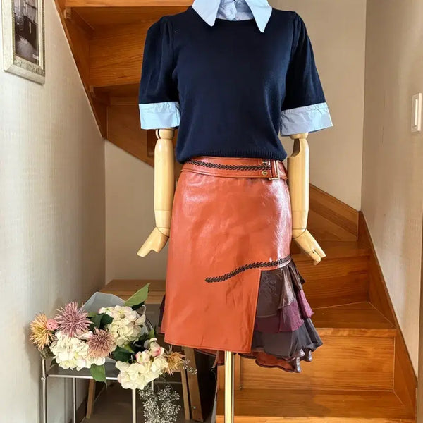 [BUNJANG] Parkyounsoo Lambskin Leather Midi Skirt / Parkyounsoo양가죽치마