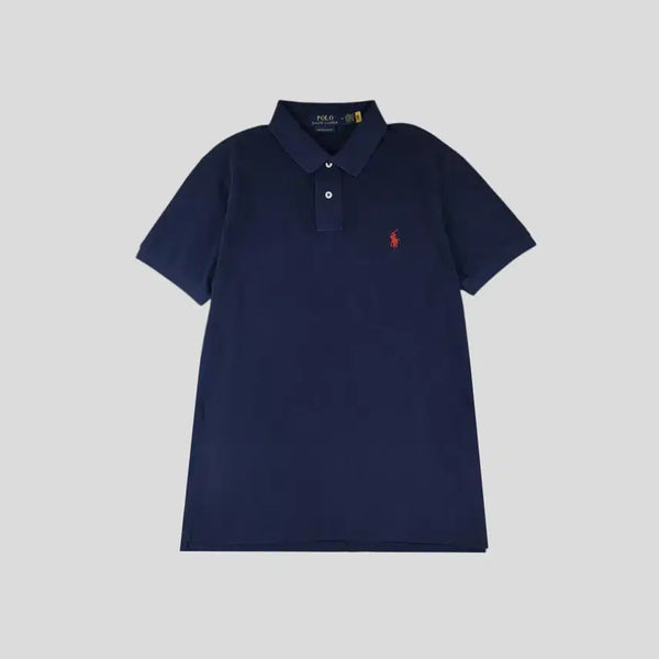 [BUNJANG] Polo Ralph Lauren Pigment Navy Red Pony Custom Slim Fit Pique Short Sleeve T-Shirt L / 폴로랄프로렌 피그먼트 네이비 레드포니 커스텀 슬림핏 PK 피케 카라넥 반팔 티셔츠 L