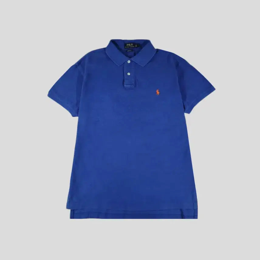 [BUNJANG] Polo Ralph Lauren Pigment Blue Orange Pony Custom Fit PK Pique Short Sleeve T-Shirt L / 폴로랄프로렌 피그먼트 블루 오렌지포니 커스텀핏 PK 피케 카라넥 반팔 티셔츠 L
