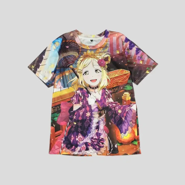 [BUNJANG] Love Live! Sunshine!! Mari Ohara Yukata Anime Illustration Character Full Graphic T-Shirt / 러브 라이브 선샤인 오하라 마리 유카타 애니 일러스트 캐릭터 풀그래픽 기능성 반팔 티셔츠 M