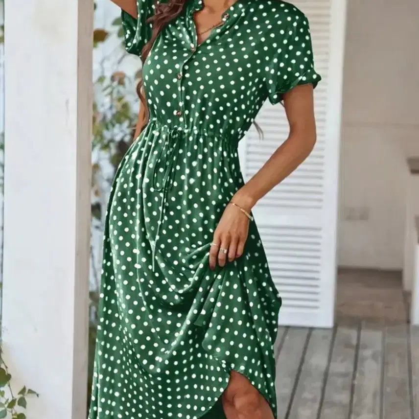 [BUNJANG] Green Polka Dot Midi Dress / 초록색 도트 무늬 원피스