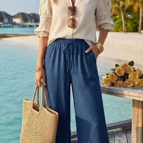 [BUNJANG] Women's Summer Linen Wide Pants Set / 여성 여름 린넨 와이드 팬츠 셋업