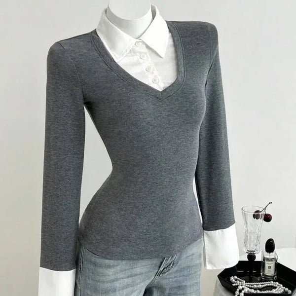 [BUNJANG] Layered Shirt Blouse Gray / 레이어드 셔츠 블라우스 그레이