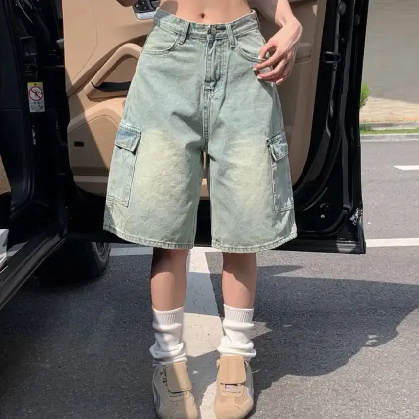 [BUNJANG] Modi Mood Bermuda Cargo Denim Pants Yellow Tint / 모디무드  버뮤다 카고 데님 팬츠_옐로우틴