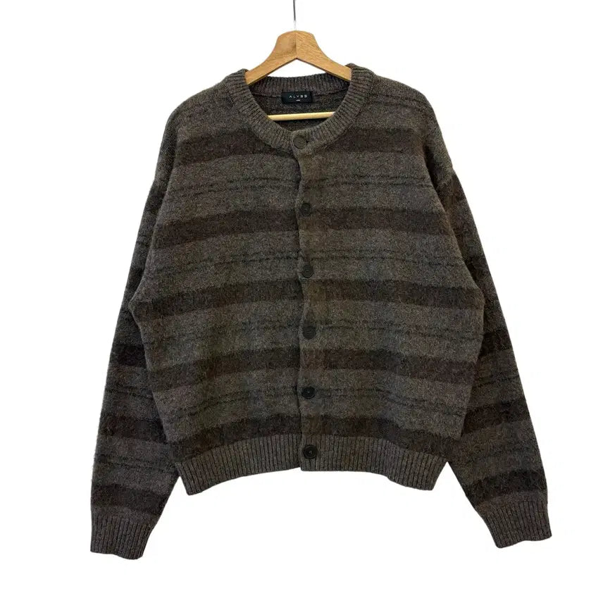 [BUNJANG] Alice Hairry Stripe Crop Knit Cardigan Brown L / 알리스 헤어리 스트라이프 크롭 니트 가디건 브라운 L 정품