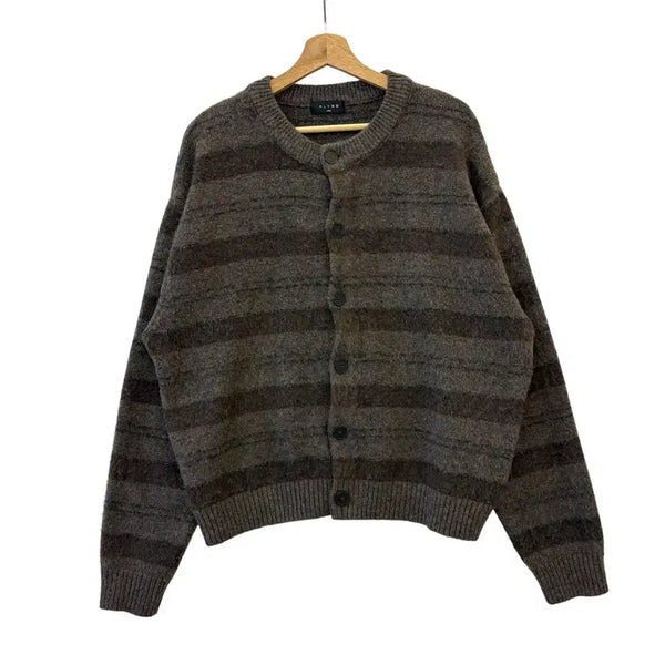 [BUNJANG] Alice Hairry Stripe Crop Knit Cardigan Brown L / 알리스 헤어리 스트라이프 크롭 니트 가디건 브라운 L 정품