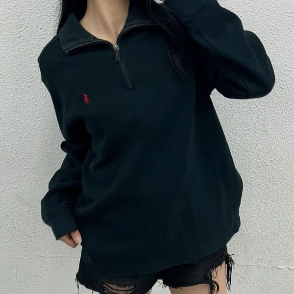 [BUNJANG] Polo Ralph Lauren Red Pony Half-Zip Sweatshirt M / 폴로 랄프로렌 레드포니 블랙 반집업 M