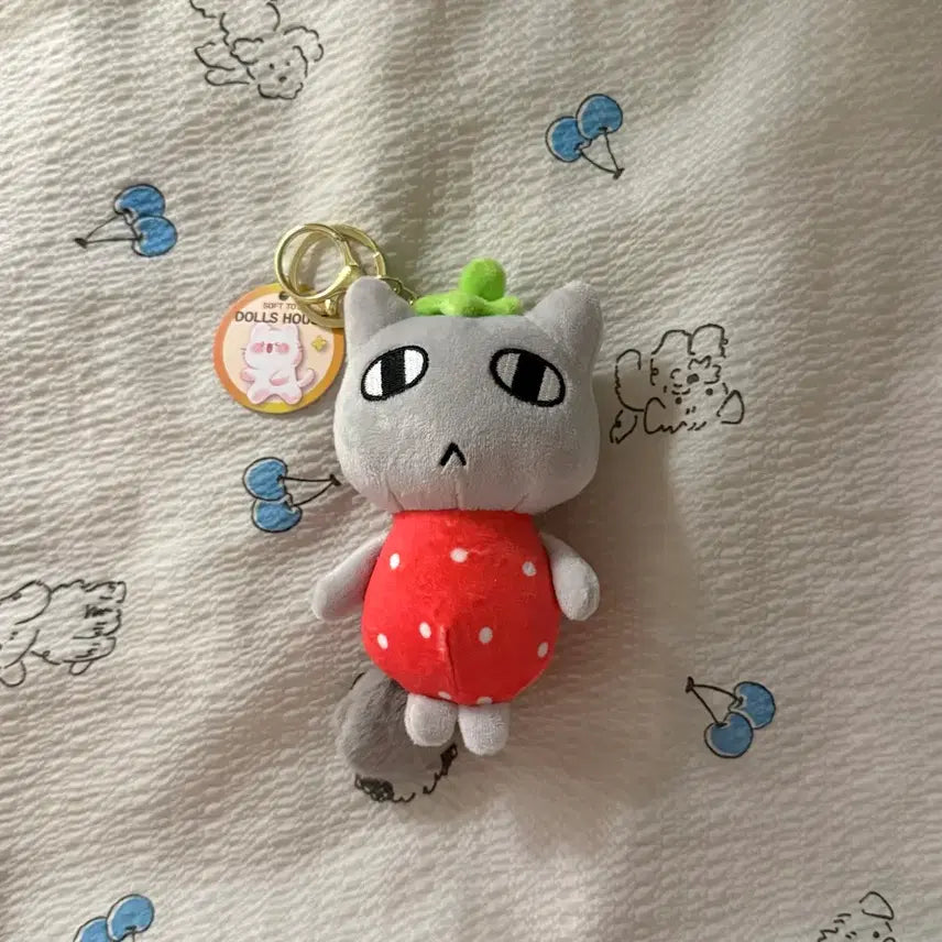 [BUNJANG] Ganadi Gonagni Strawberry Cat Keyring Plush / (새상품) 가나디 고냐니 딸기 고양이 키링 인형